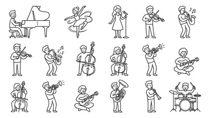 Musicians playing various musical instruments set vector illustration performing art. © Md