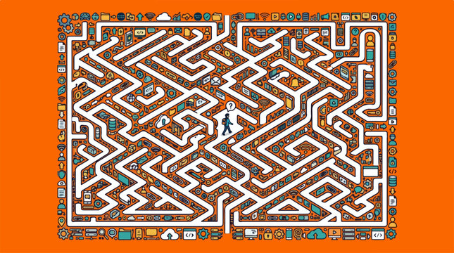 Complex white maze puzzle.
