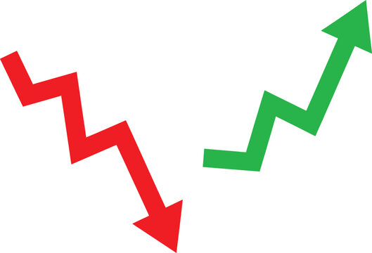 Red down arrow and green up arrow showing growth and decline trends