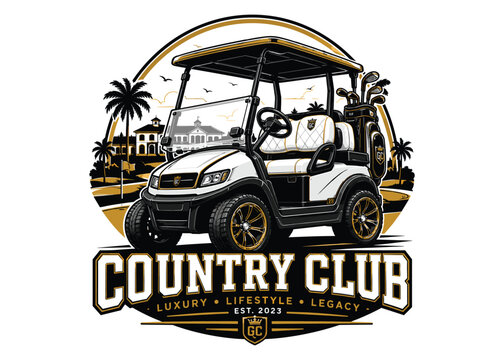 Golf cart logo design. Country club and golf resort emblem. Luxury recreation illustration