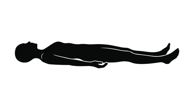 Silhouette of a person lying in Savasana corpse pose for meditation and relaxation.