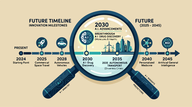 Magnifying glass on timeline chart.