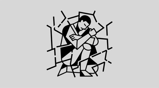 Man breaking through concrete wall.