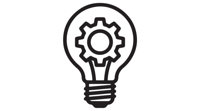 Light bulb with gear inside line art vector illustration isolated on white background.