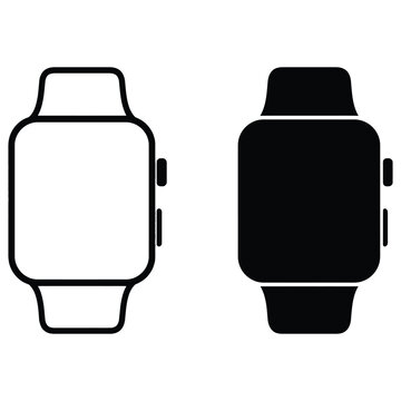 Smart Watch Vector Icon - Modern Wearable Technology Outline and Silhouette Illustration