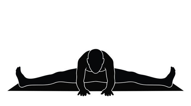 Flexible woman doing splits exercise in black silhouette on white background fitness and yoga concept