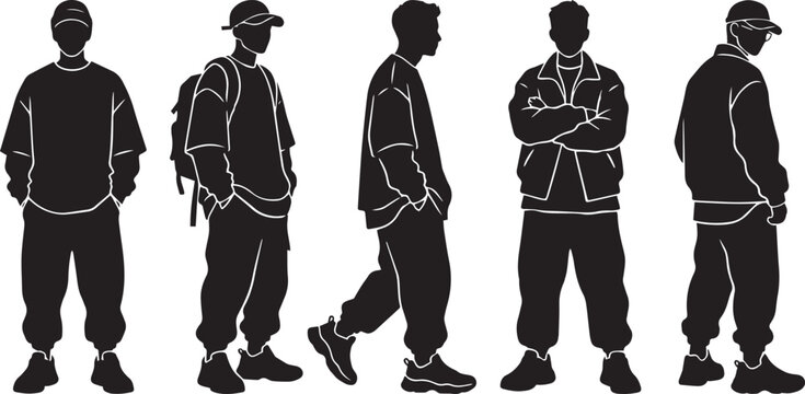 Modern young men in stylish streetwear posing for a photoshoot