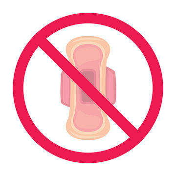 Forbidden sign with menstrual pad icon, no sanitary pads sign, do not flush sanitary pads symbol, do not throw period pads here sign