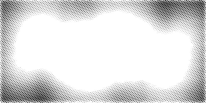 Halftone lattice with hexagon. Gradient transition grid with fade effect. Degrade background with black hexagon size gradation. Vertical border with gradient transition lattice, vector illustration