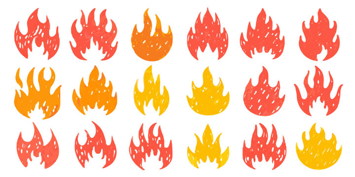 Stylized Fire Flames Collection Vector Illustration With Transparent Background