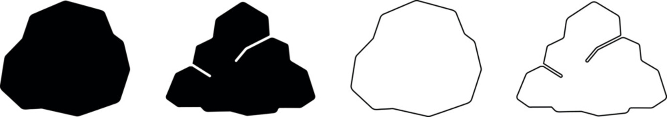 Set of four abstract rock shapes, solid black and outline versions © Santiago