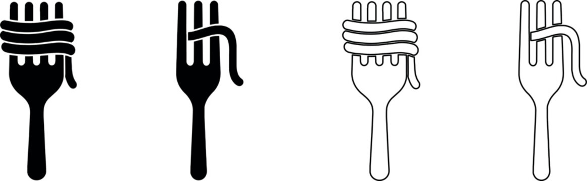 Simple icons of spaghetti on forks, one solid, one outline, showing different winding styles