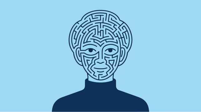 Person with maze head illustration.