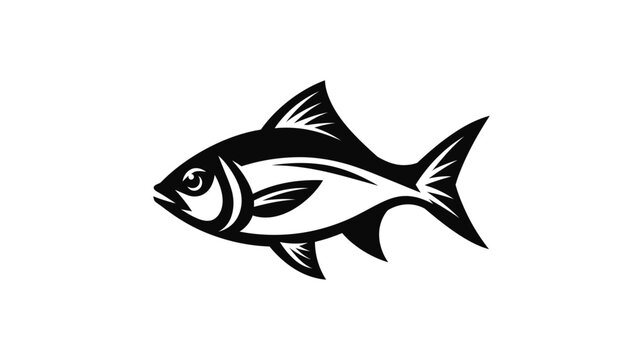Fish icon illustration in black and white with simple design