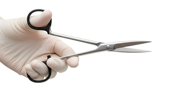 Hand in glove holding surgical scissors open