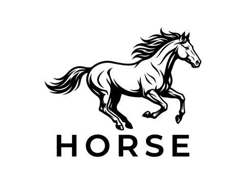 Black Horse Logo Galloping Animal.