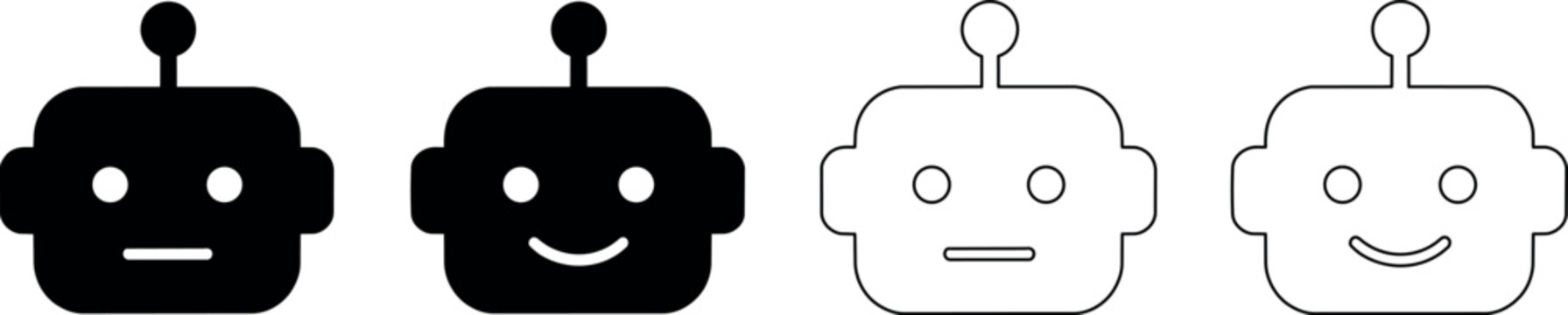 Set of four simple robot head icons with different facial expressions