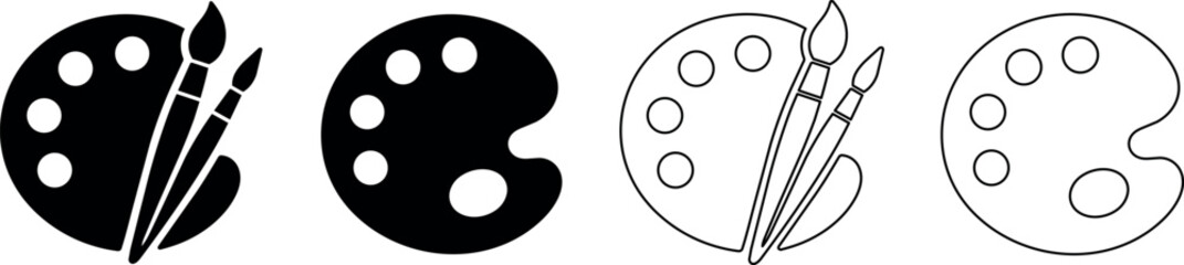 Artistic palette and brushes icons in solid and outline styles © Santiago