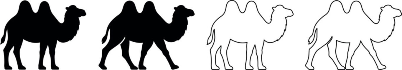 Stylized camel silhouettes in black and white for creative designs © Santiago