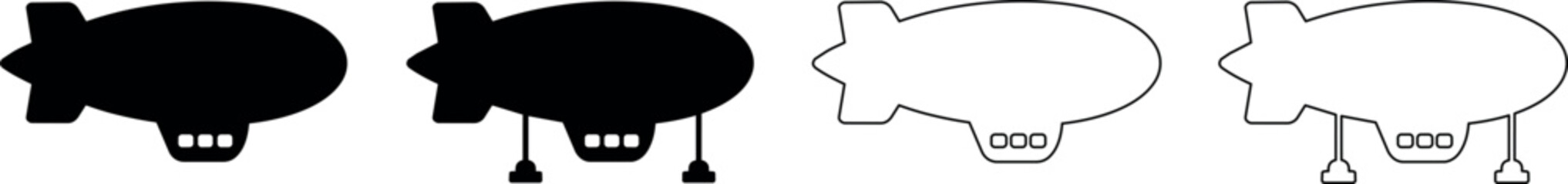 Set of four airship icons, two solid black and two outline designs © Santiago