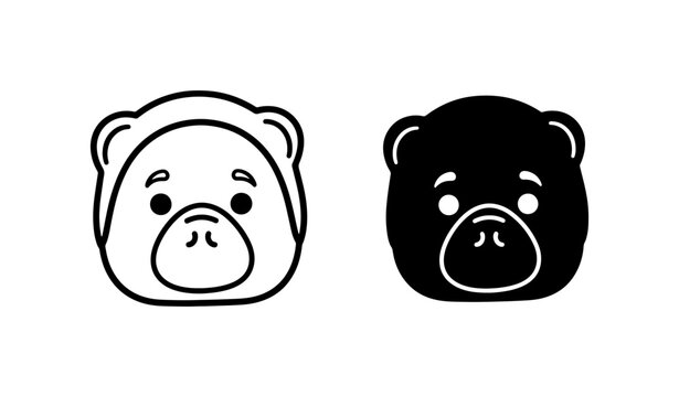 Cute Bear Faces Vector Icons, Black and White Cartoon Animal Graphics