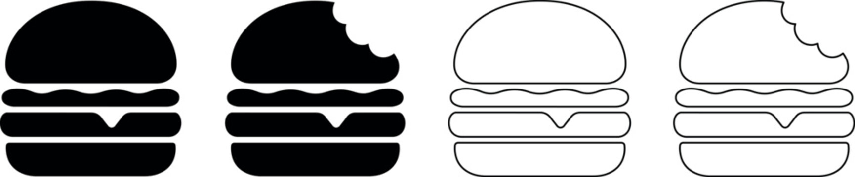 Set of four hamburger icons, two solid and two outline, one bitten