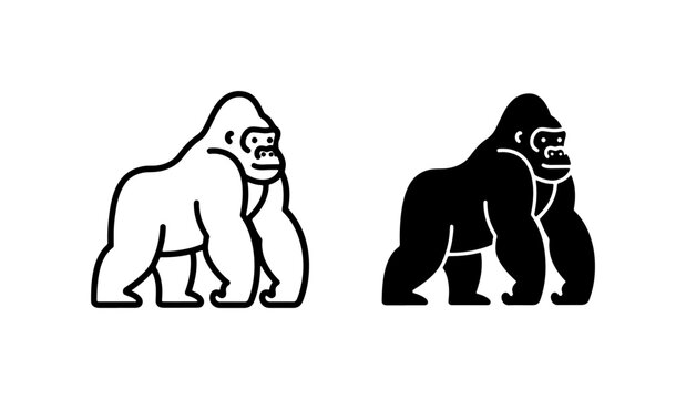 Gorilla Icon Set, Primate Silhouette, Powerful Ape Vector Graphics