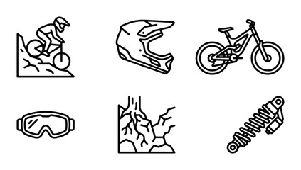 Mountain Bike Downhill Icons Set, Extreme Sports Gear Vector Graphics © Shuvo