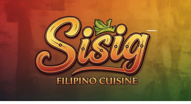 Stylized sisig filipino cuisine typography on abstract background