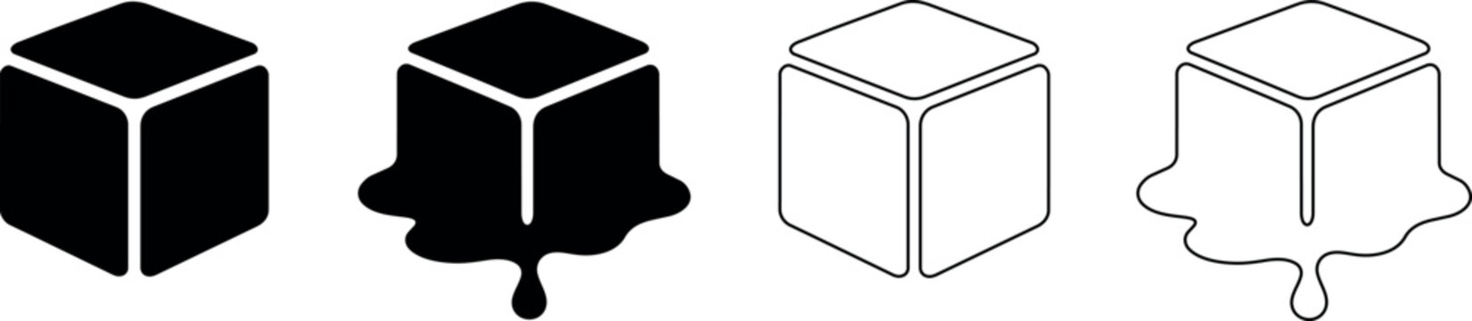 Melting ice cube icons in solid and outline styles