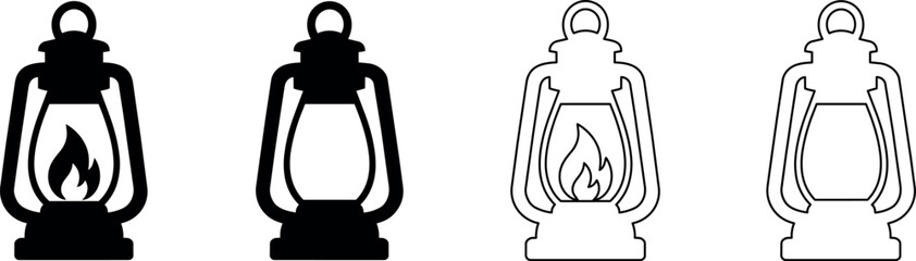 Collection of vintage kerosene lantern icons with flame and without © Santiago