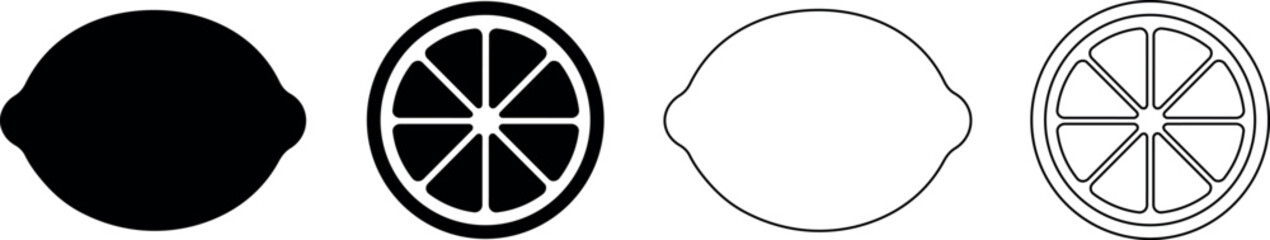 Obraz premium Set of simple lemon icons, solid and outline styles