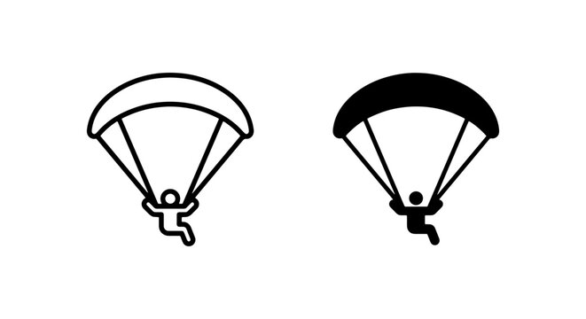 Parachute Icon Set, Skydiving Vector Graphics, Adventure Sport Symbols