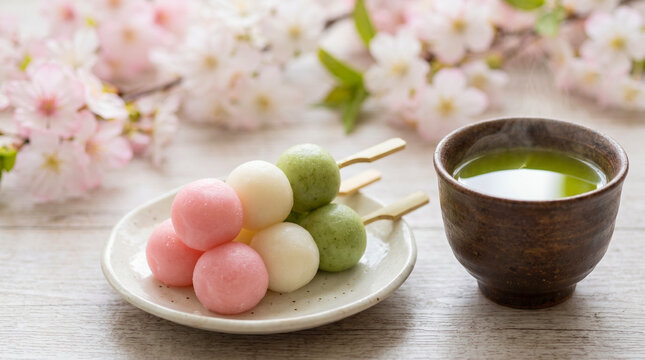 Japanese dango sweets on ceramic plate