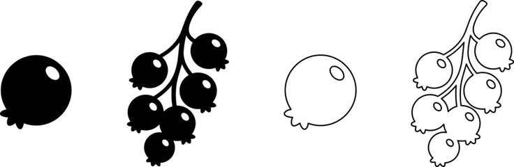 Set of simple berry icons in black and white outline and silhouette styles © Santiago