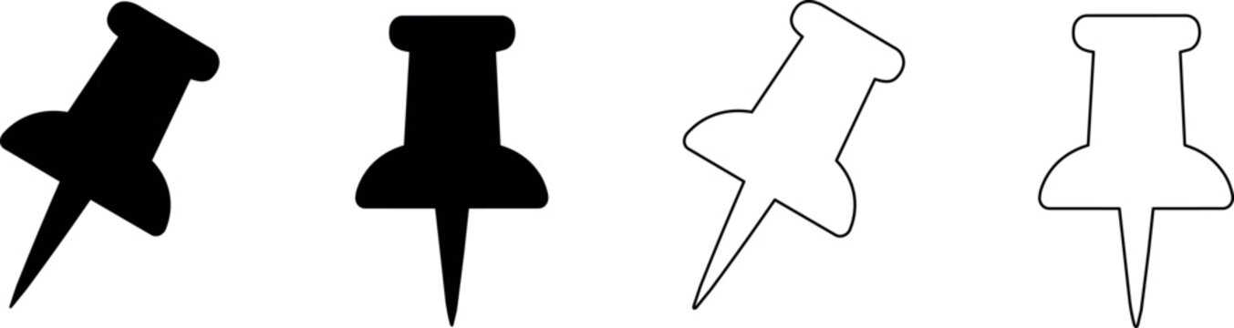 Set of four pushpin icons in black and white outline styles