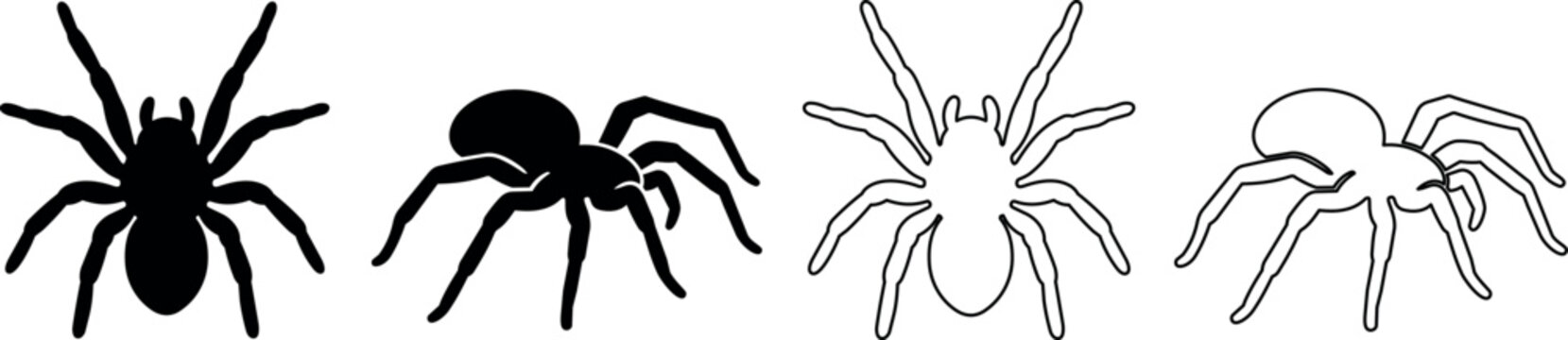 Collection of spider icons in silhouette and outline styles