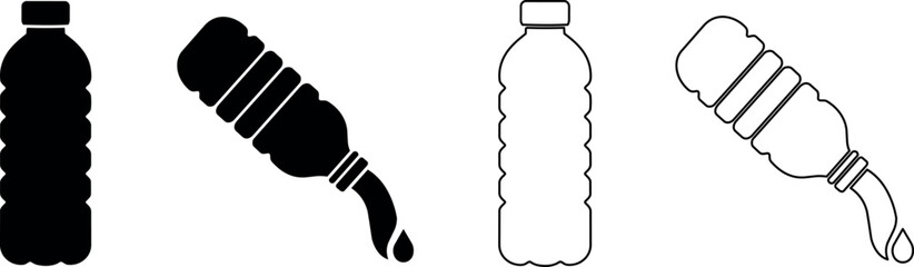 Set of plastic bottle icons, one upright and one pouring liquid © Santiago