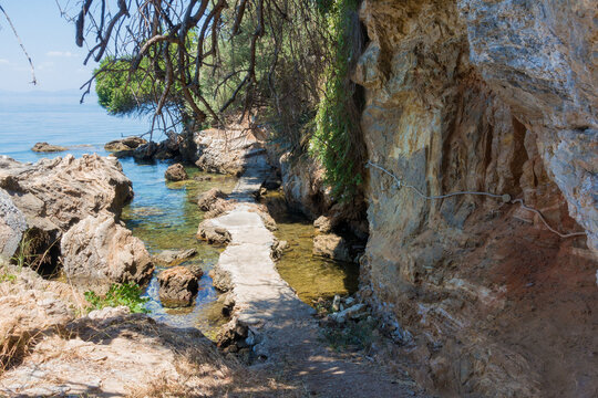 Amazing scenery by the sea in Horto beach, South West Pelion, central Greece