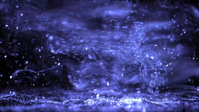 Blue Glitter Energy Vortex with Swirling Particles, Abstract Fluid Motion Dynamics and Futuristic Visual Effects Background