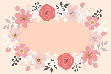 Sophisticated Oval Floral Wreath Template in Soft Mauve and Beige, Ideal for Baby Showers, Thank You Cards, Feminine Stationery, Wedding Invitations, and Decorative Backgrounds ©  Maisie uu