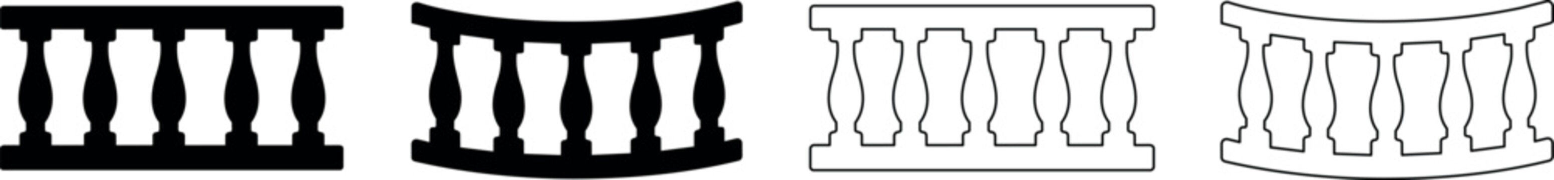 Collection of balustrade and railing designs in silhouette and outline styles