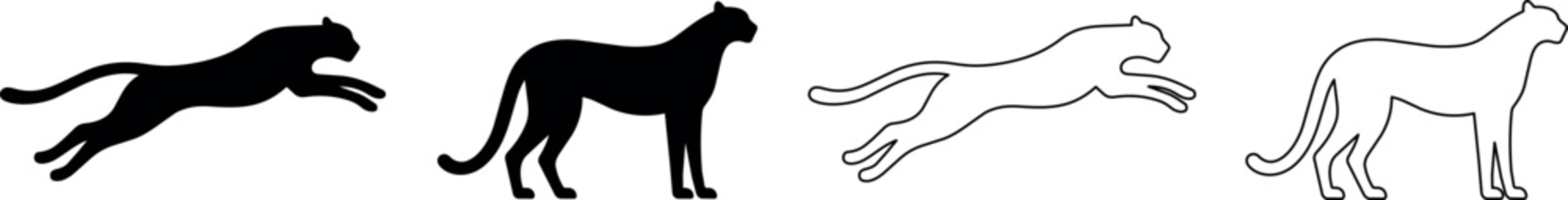 Set of stylized feline silhouettes in motion and standing poses © Santiago