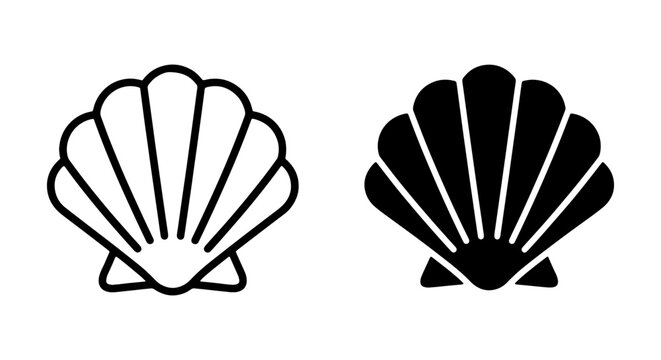 Scallop Shell Icons, Marine Life Vector Art, Ocean Beach Seashell Graphics, Coastal Design Elements