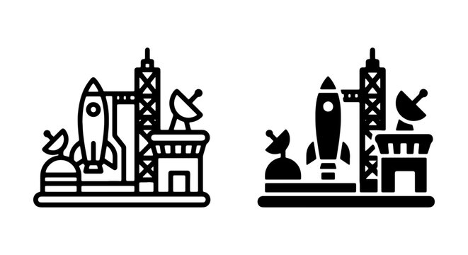 Space Launch Pad Icons, Rocketry Station Graphics, Astronautics Infrastructure Symbols