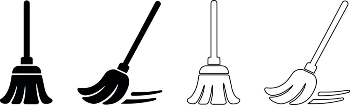 Collection of broom and mop icons for cleaning and household chores