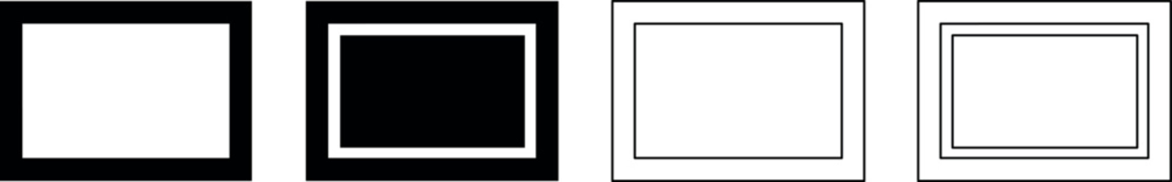 Four simple geometric frames with black and white backgrounds and borders