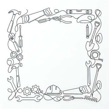 Tools border frame with hand drawn line art