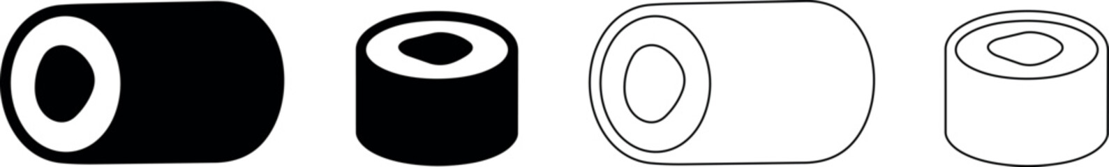 Simple graphic representations of sushi rolls in solid and outline styles © Santiago