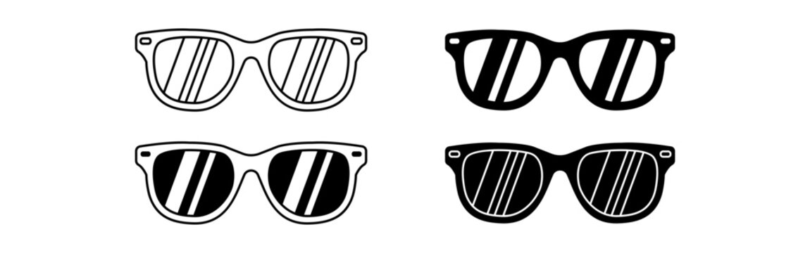 Four pairs of sunglasses displayed on white background